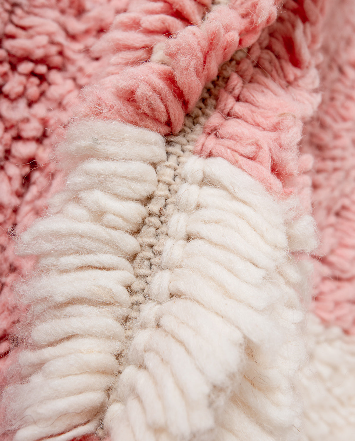 Modern, designer, handcrafted Berber rug from Morocco. Beniourain carpet with beautiful colours and patterns and fluffy wool texture.
